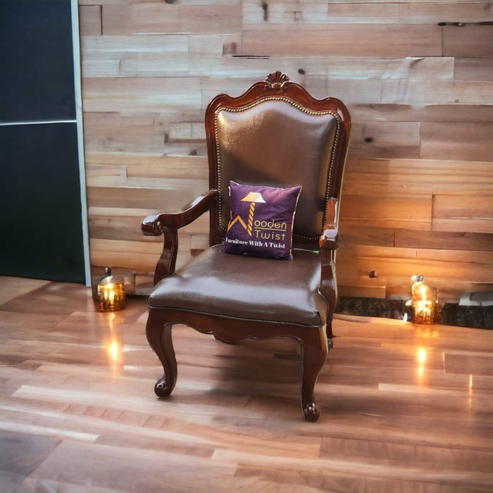 Wood Arm Chair With Cushion Back & Seat (Sheesham Wood) - Wooden Twist UAE