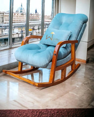 Rocking Chair Colonial and Traditional Super Comfortable Cushion Chair (Natural Polish) - Wooden Twist UAE