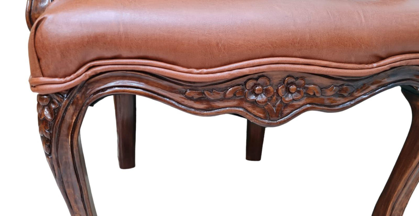 Wooden Twist Etch Hand Carved Teak Wood Arm Chair ( Brown ) - Wooden Twist UAE