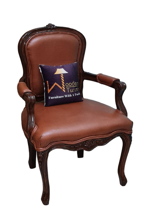Wooden Twist Etch Hand Carved Teak Wood Arm Chair ( Brown ) - Wooden Twist UAE