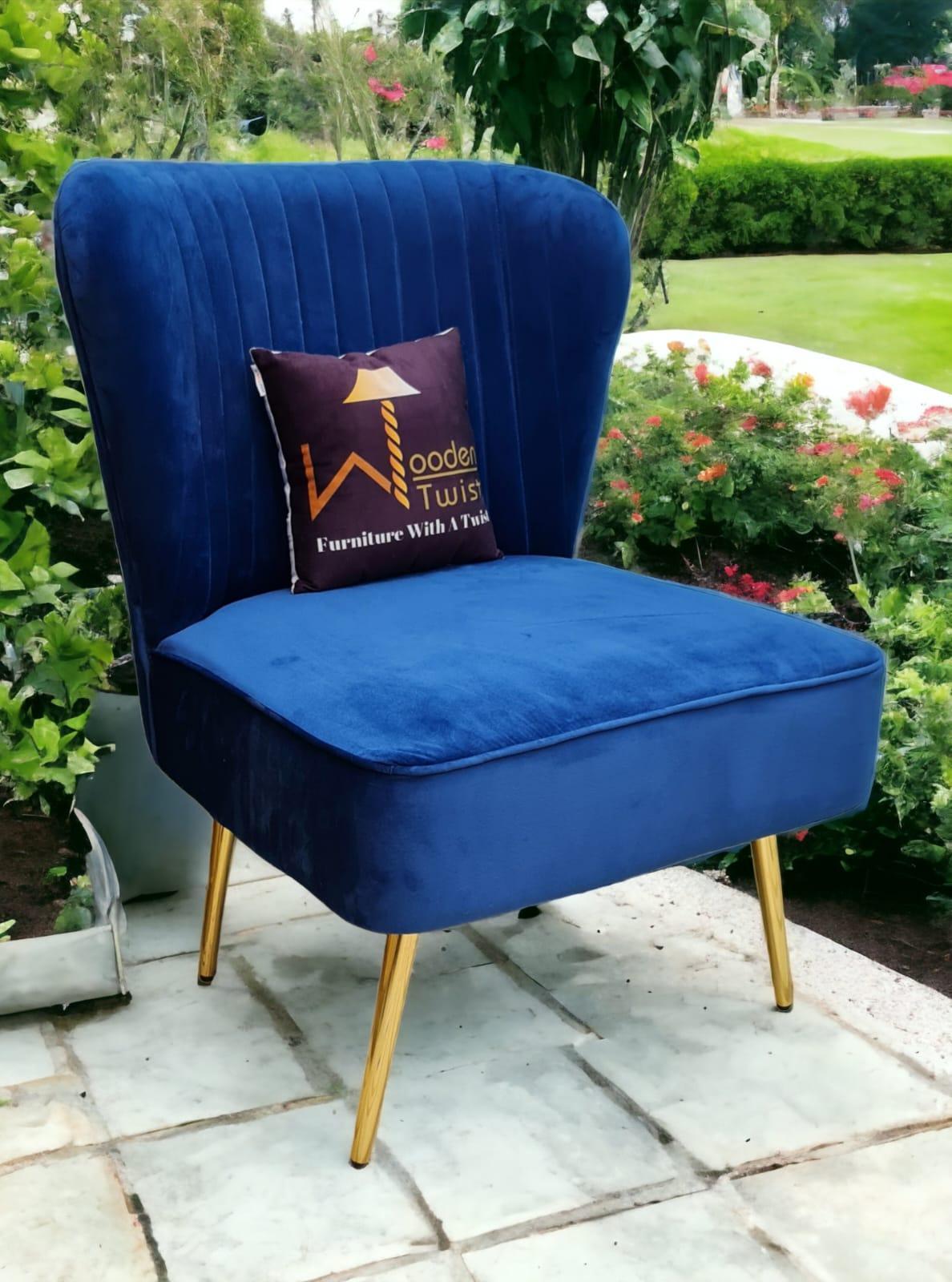 Modern Wide Tufted Velvet Wing Chair for Living Room (Metal Legs) - Wooden Twist UAE