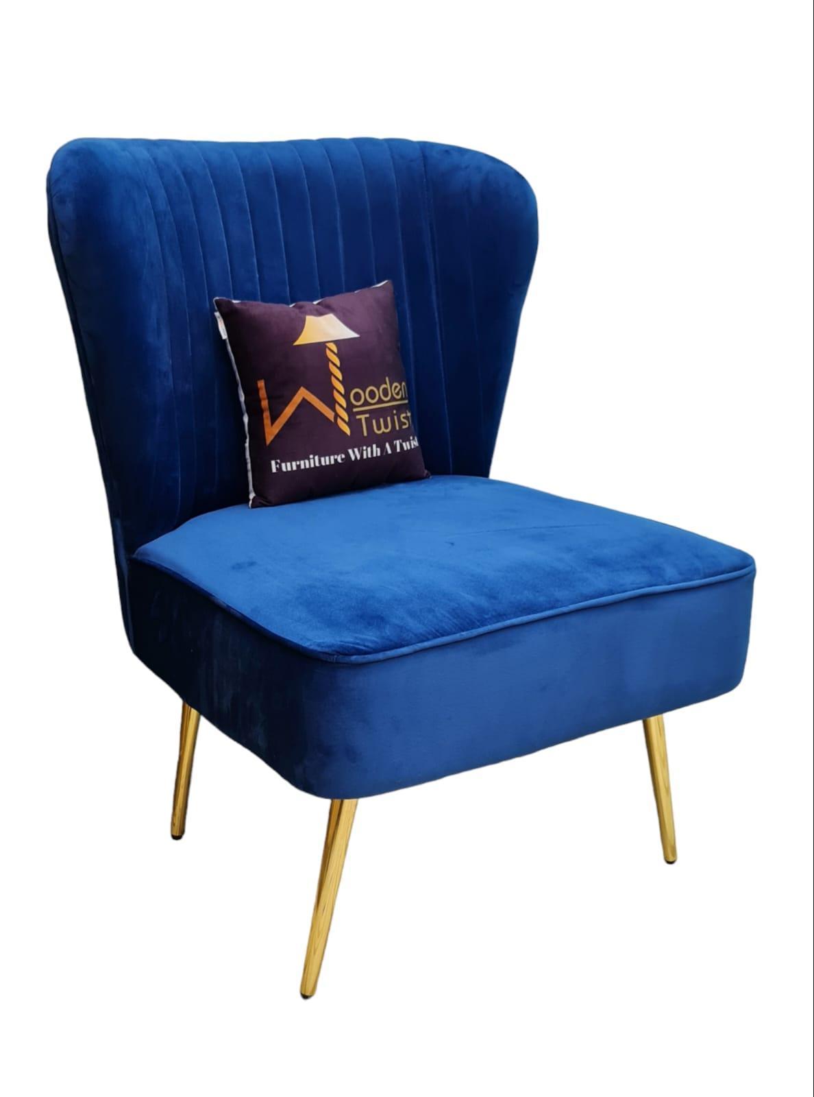 Modern Wide Tufted Velvet Wing Chair for Living Room (Metal Legs) - Wooden Twist UAE