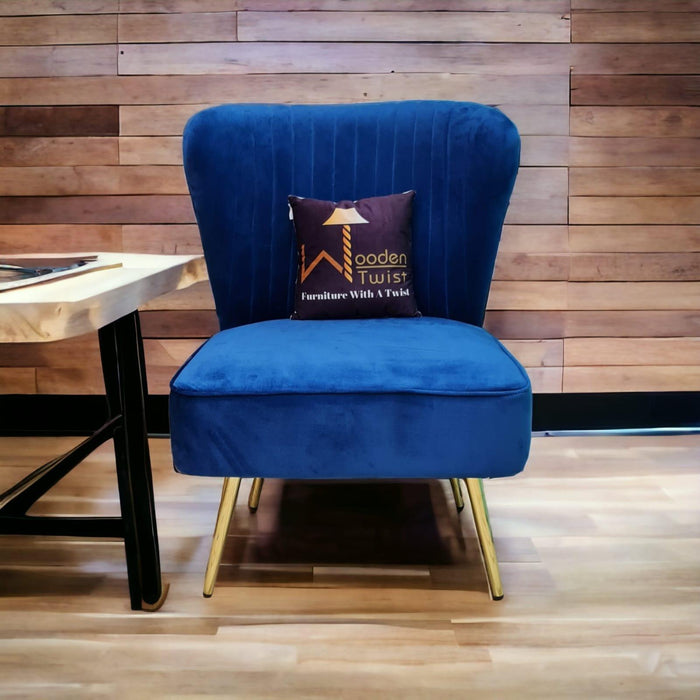 Modern Wide Tufted Velvet Wing Chair for Living Room (Metal Legs) - Wooden Twist UAE