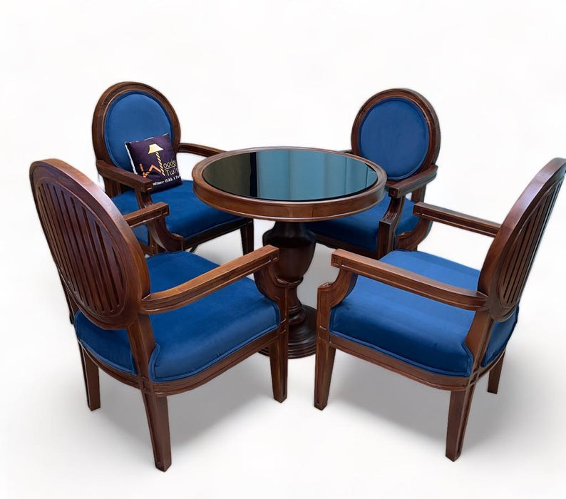 Wooden Twist Winsome Round Teak Wood 4 Seater Dining Table Set