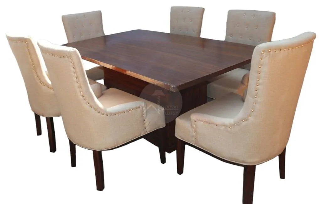 Premium Teak Wood 6 Seater Dining Table Set - Wooden Twist UAE