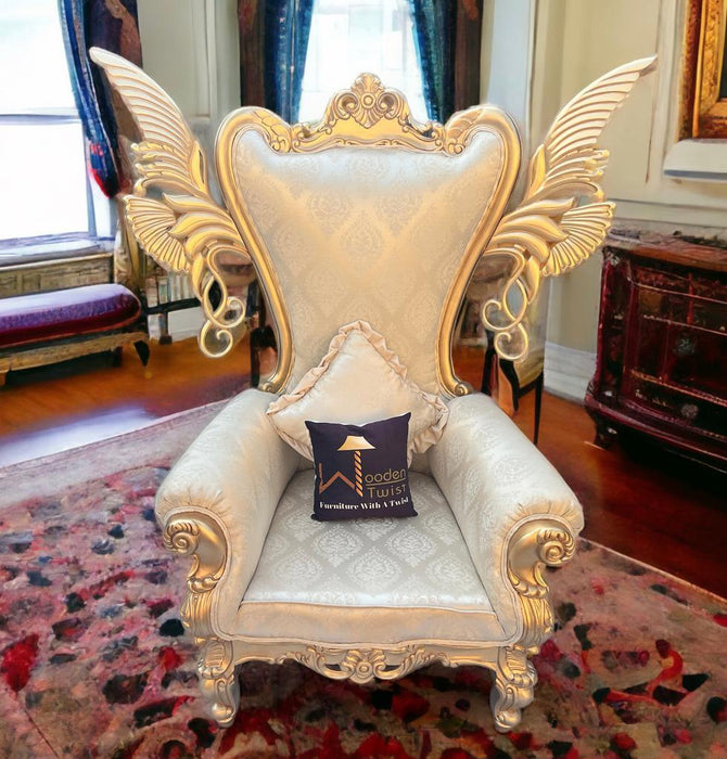 Wooden Twist Pennon Style Teak Wood High Back Throne Chair With Special Wings - Wooden Twist UAE