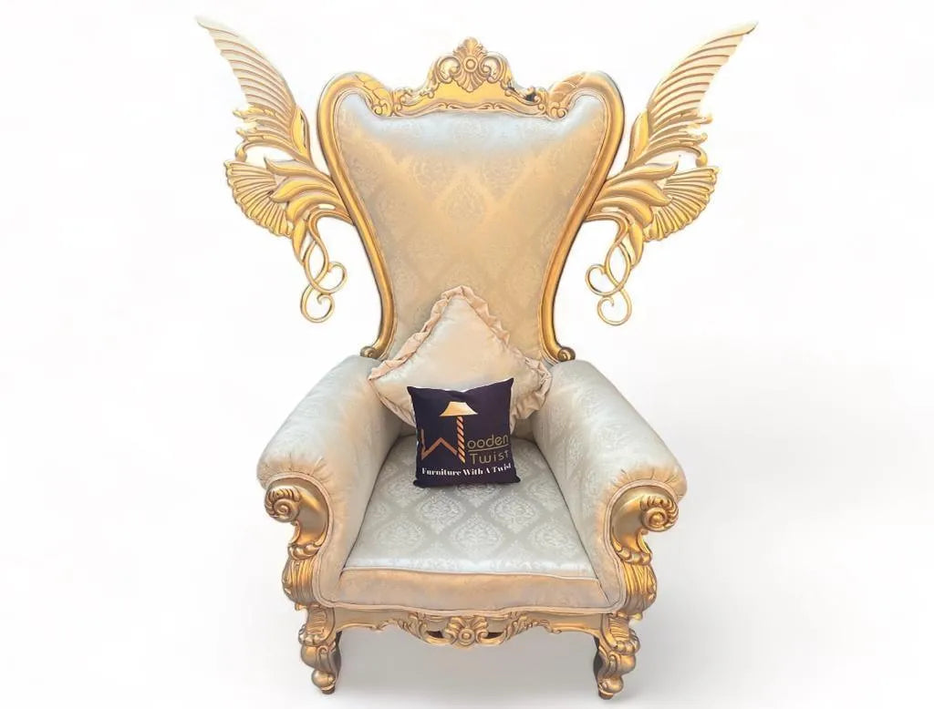 Wooden Twist Pennon Style Teak Wood High Back Throne Chair With Special Wings - Wooden Twist UAE