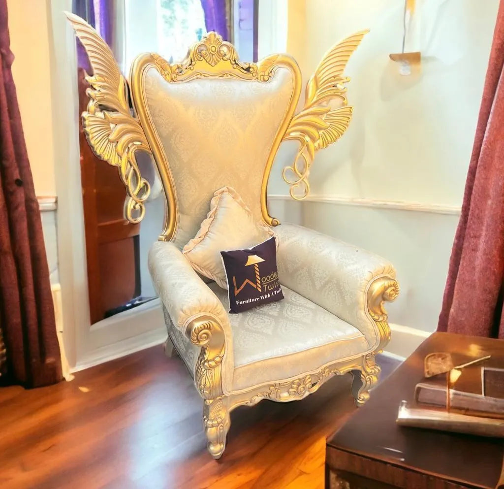 Wooden Twist Pennon Style Teak Wood High Back Throne Chair With Special Wings - Wooden Twist UAE