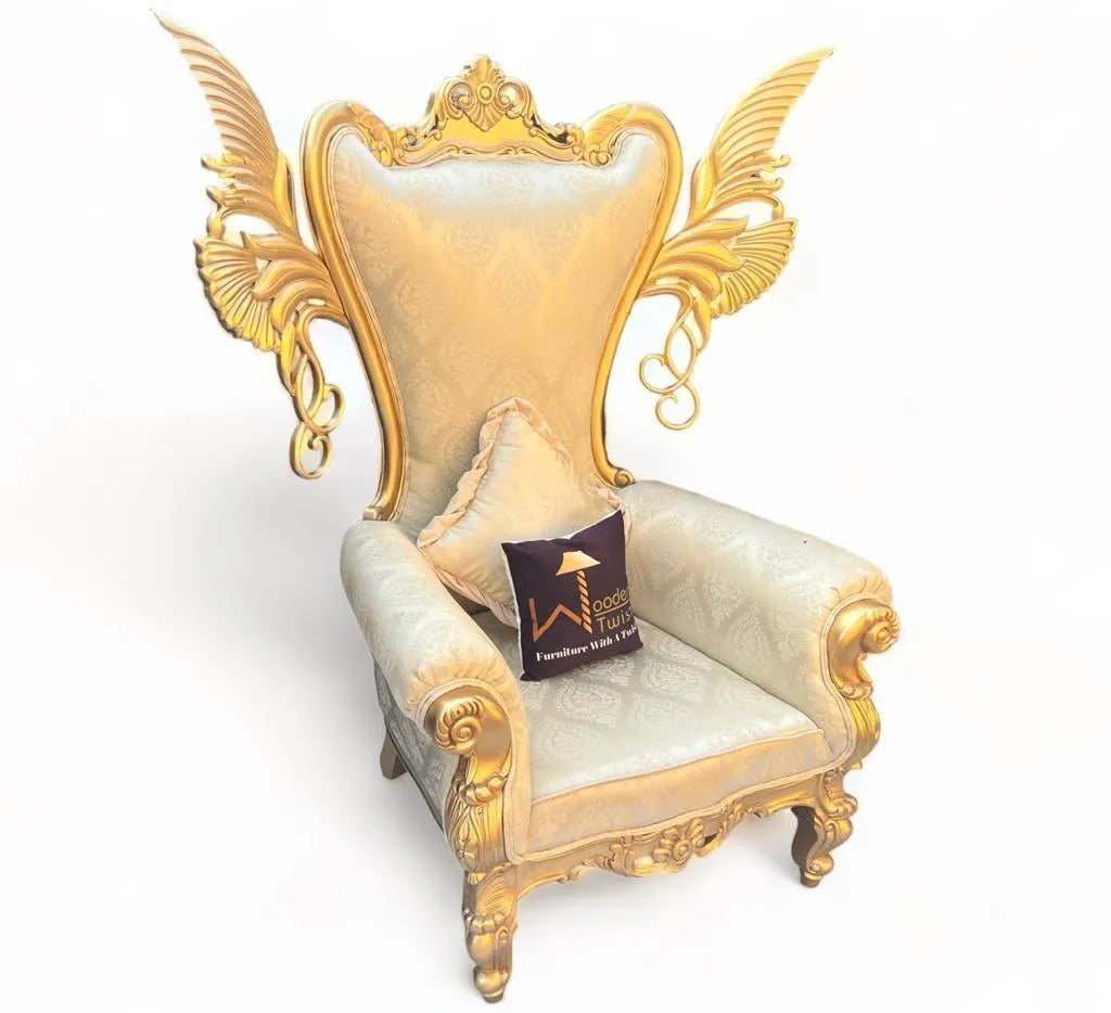 Wooden Twist Pennon Style Teak Wood High Back Throne Chair With Special Wings - Wooden Twist UAE