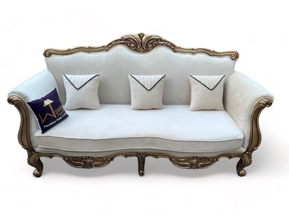 Handmade Royal Antique Gold Finish Carved Vintage Sofa (3 Seater)
