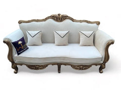 Handmade Royal Antique Gold Finish Carved Vintage Sofa (3 Seater) - Wooden Twist UAE