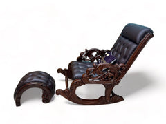 Graceful Hand Carved Rocking Chair with Foot Rest (Teak Wood) - Wooden Twist UAE