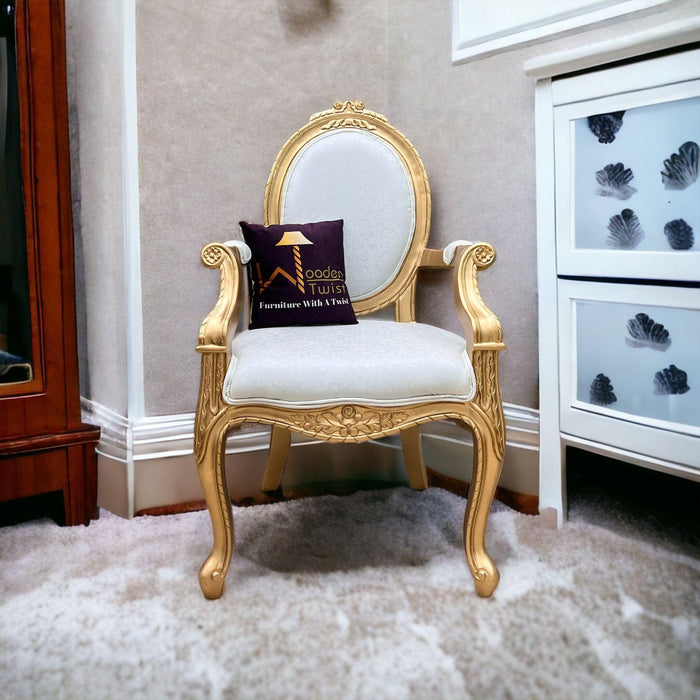 Handmade Wooden Armrest Chair (Gold Finish) - Wooden Twist UAE