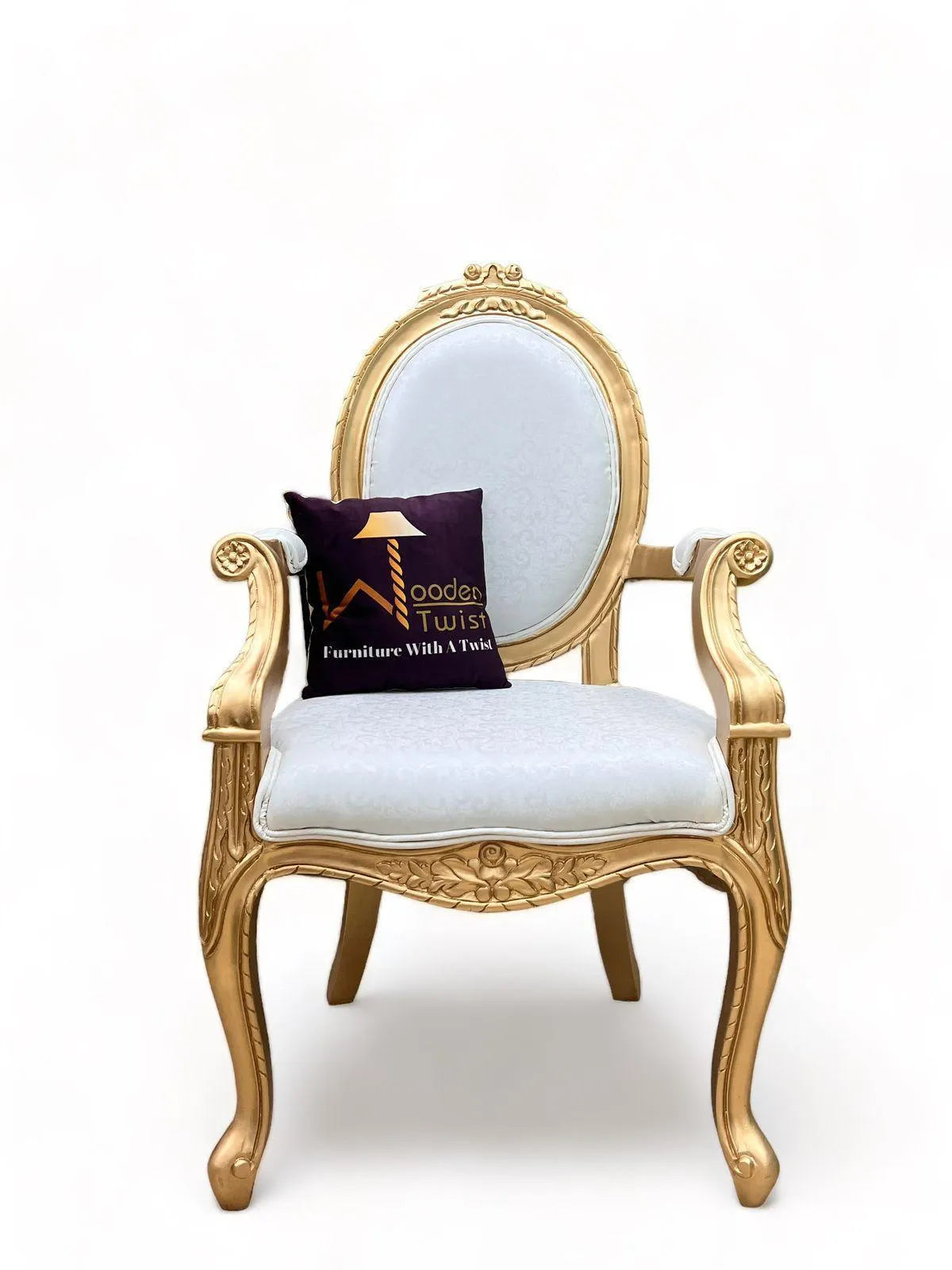 Handmade Wooden Armrest Chair (Gold Finish) - Wooden Twist UAE