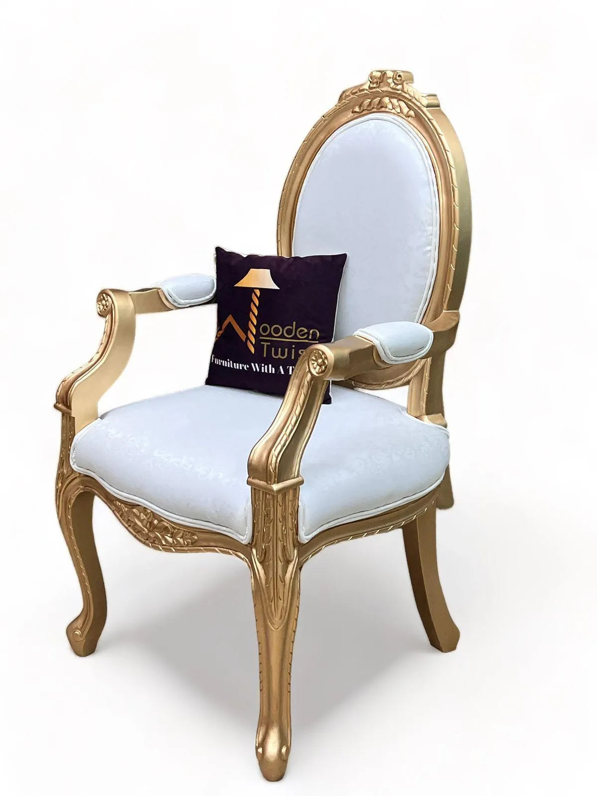 Handmade Wooden Armrest Chair (Gold Finish) - Wooden Twist UAE