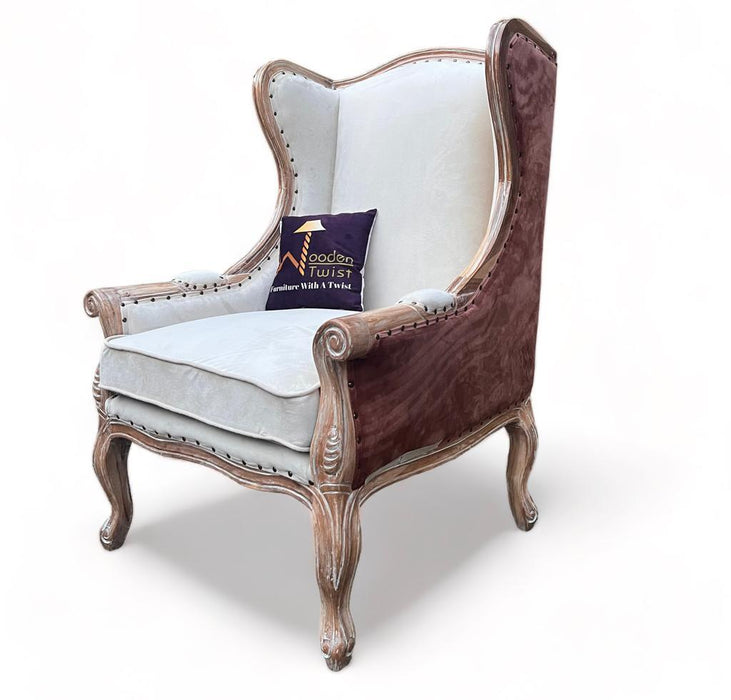 Handicraft Wing Back Arm Chair (Antique Brown) - Wooden Twist UAE