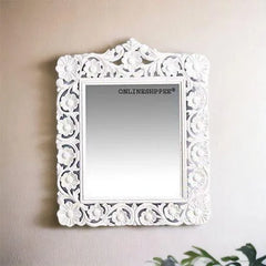 Wooden Carved Mirror - White - Wooden Twist UAE