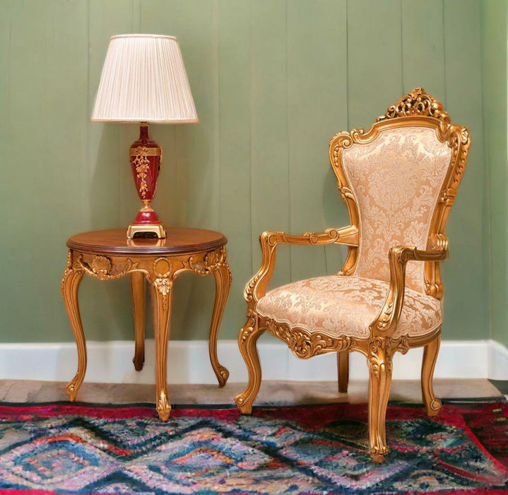 Wooden Twist Deluxe Teak Wood Living Room Chair ( Golden )
