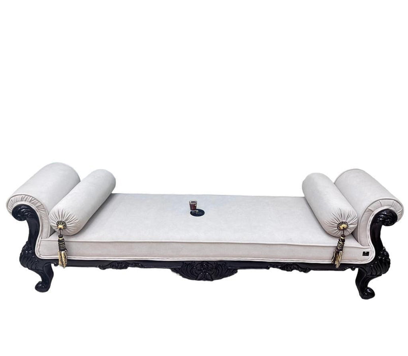 Wooden Twist Hand Carved Traditional Teak Wood 3 Seater Bench ( Cream/Off White )