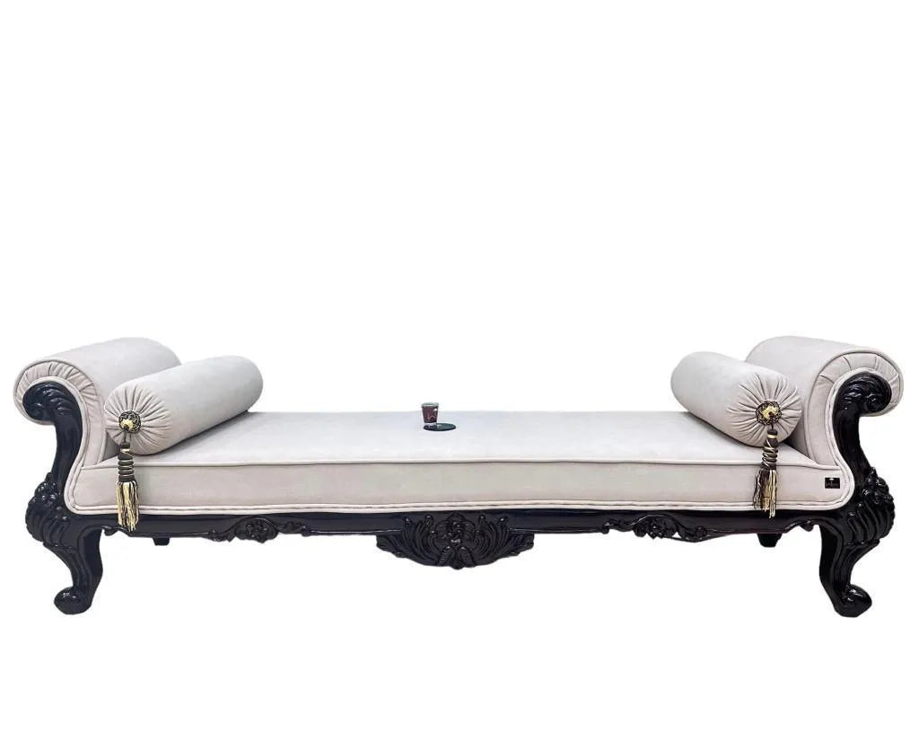 Wooden Twist Hand Carved Traditional Teak Wood 3 Seater Bench ( Cream/Off White ) - Wooden Twist UAE