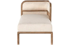 Wooden Twist Teak Wood Chaise Lounge with Curved Framing and Natural Cane Paneling - Plush Seating in Soft Fabric - Wooden Twist UAE