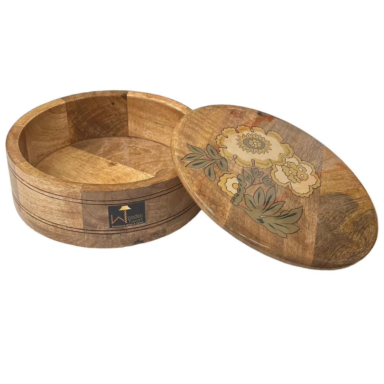 Wooden Twist Mango Wood Roti Box Food Safe Bread Box for Kitchen Storage - Wooden Twist UAE