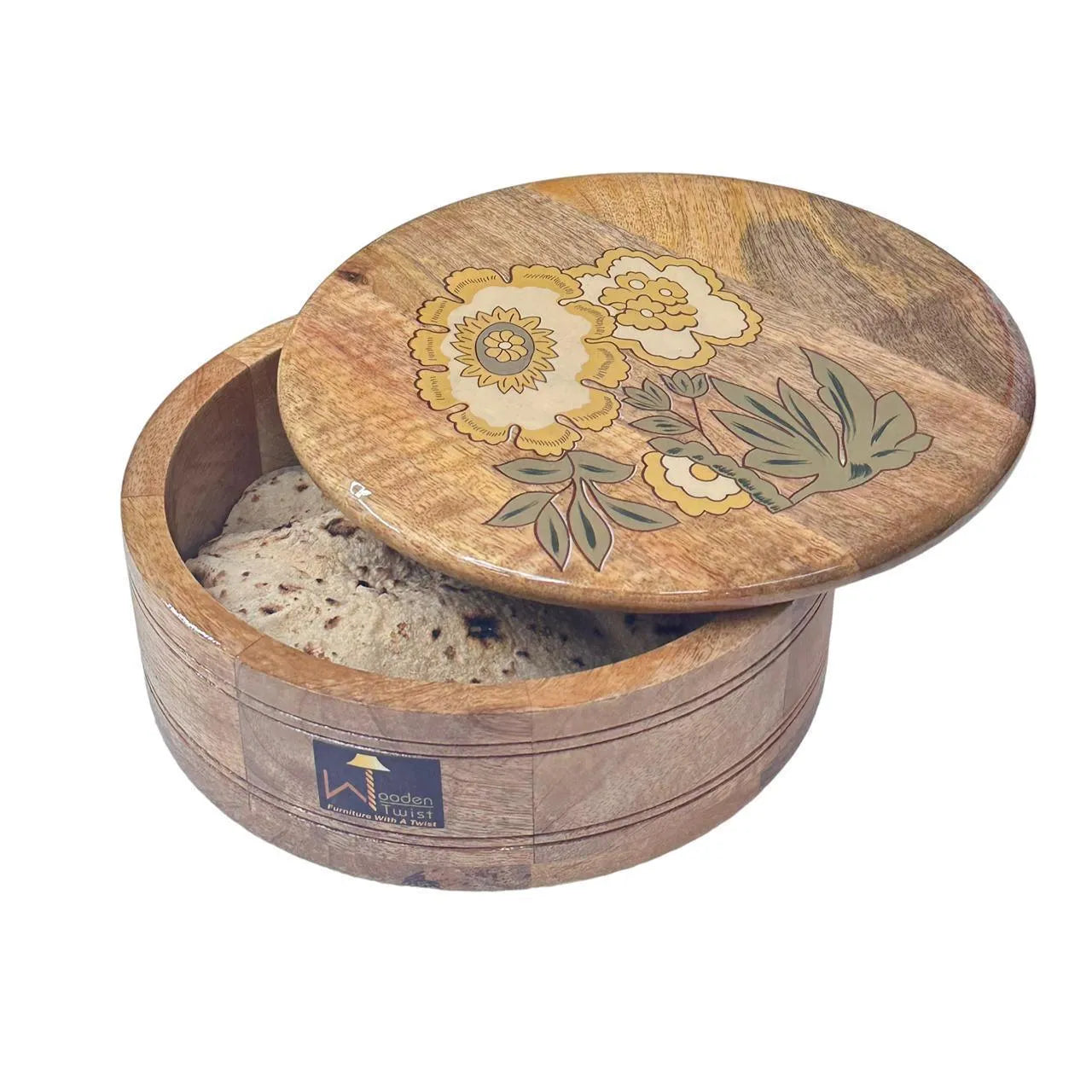 Wooden Twist Mango Wood Roti Box Food Safe Bread Box for Kitchen Storage - Wooden Twist UAE