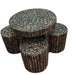 Wooden Antique Round Shaped Coffee Table With 4 Stool - Wooden Twist UAE