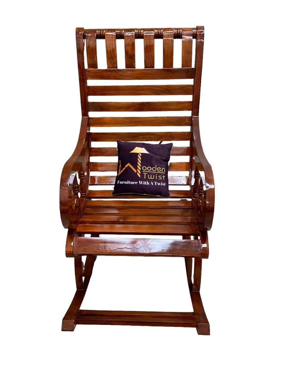 Wooden Twist Lurch Handmade Teak Wood Honey Finish Rocking Chair - Wooden Twist UAE