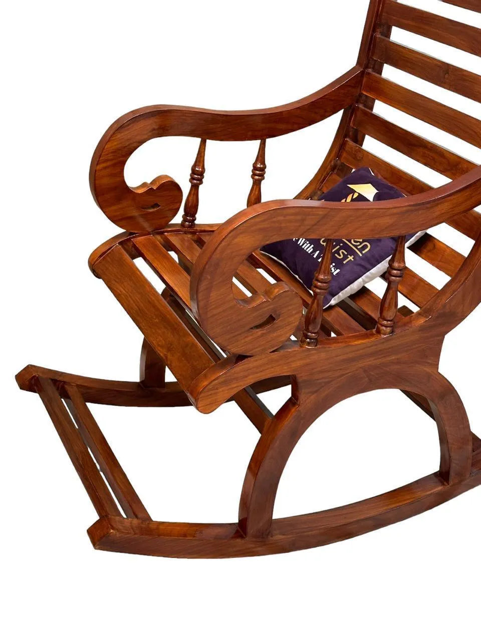 Wooden Twist Lurch Handmade Teak Wood Honey Finish Rocking Chair - Wooden Twist UAE