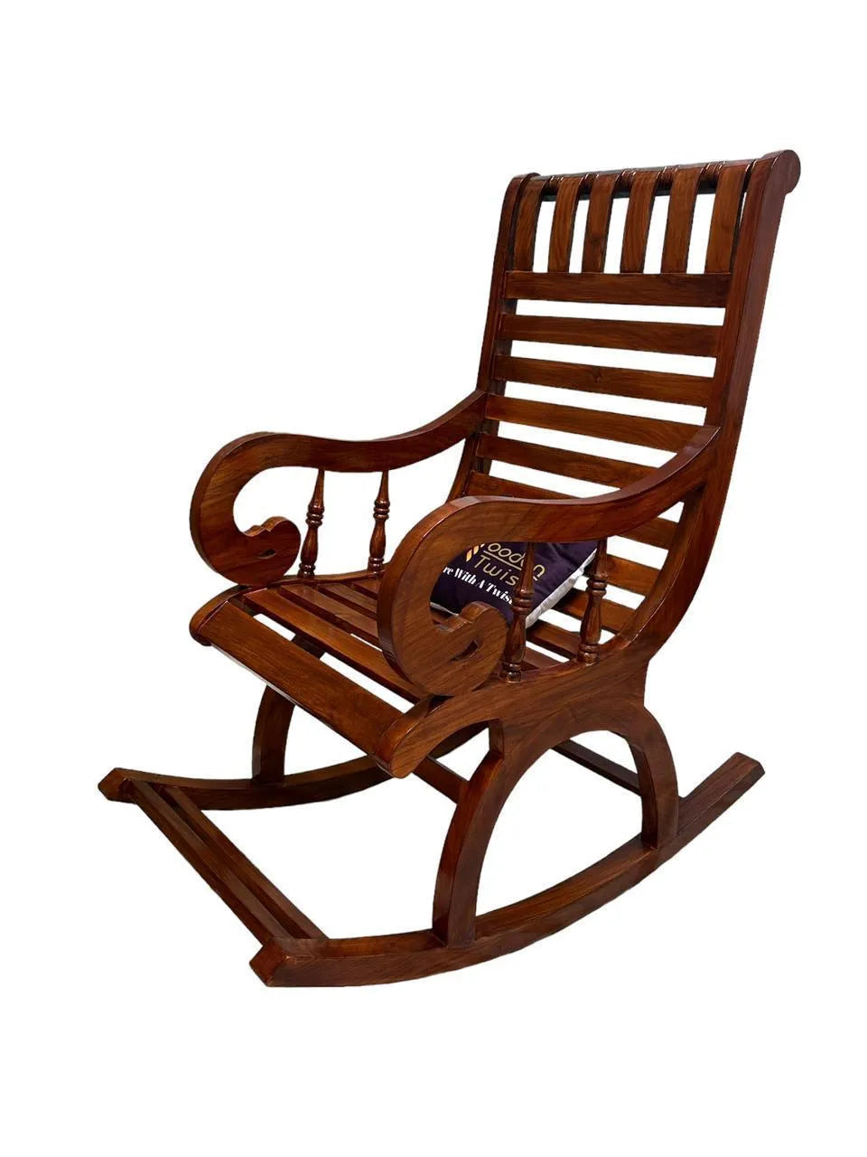 Wooden Twist Lurch Handmade Teak Wood Honey Finish Rocking Chair - Wooden Twist UAE