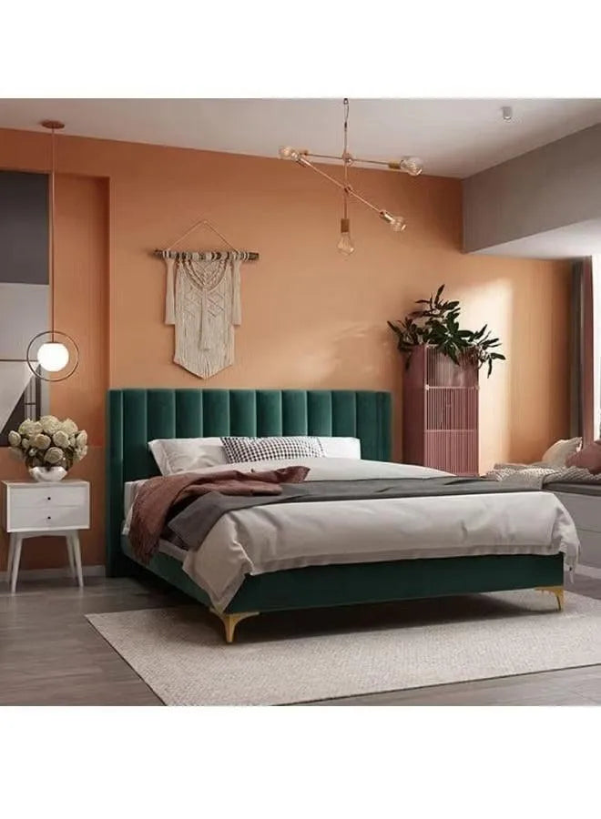 Wooden Twist Greenish Modernize Velvet Upholstery Bed for Luxury Bedroom - Wooden Twist UAE