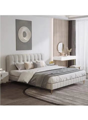 Wooden Twist Button Tufted Modernize Suede Upholstery Bed for Luxury Bedroom - Wooden Twist UAE