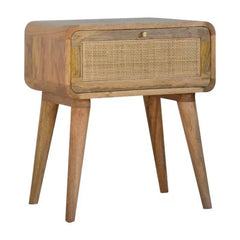 Wooden Twist Lustrous Acacia Wood Rattan Bedside Table with 1 Drawer Rustic Nightstand for Bedroom Decor - Wooden Twist UAE