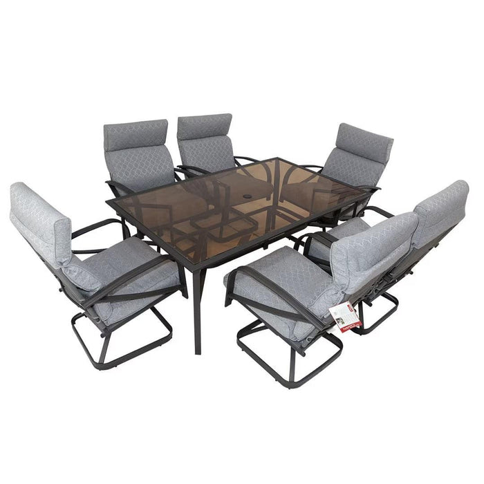 Wooden Twist Squeeze Aluminum 6 Seater Dining Table Set for Outdoor Patio Elegant Garden Furniture for Stylish Dining and Entertaining - Wooden Twist UAE