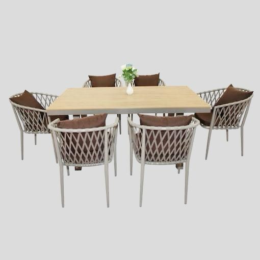 Wooden Twist Outstanding Aluminum Frame WPC 6-Seater Dining Set with Cushions
