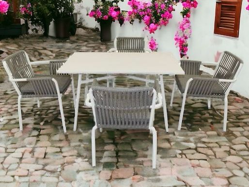 Wooden Twist Classic Aluminum Frame WPC 4 Seater Dining Table Set for Outdoor Furniture