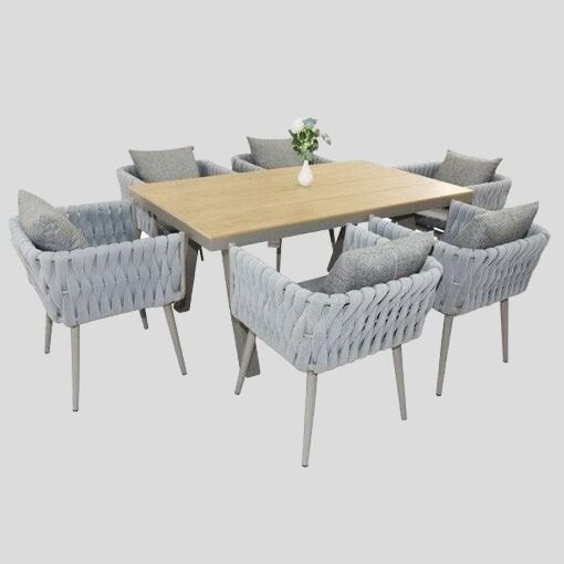 Wooden Twist Exceptional Aluminum WPC 6 Seater Dining Table Set for Outdoor Furniture