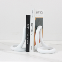 Wooden Twist White Resin Loop Decorative Bookends Modern Sculptural Book Ends for Home & Office Décor Minimalist Tabletop Book Holder