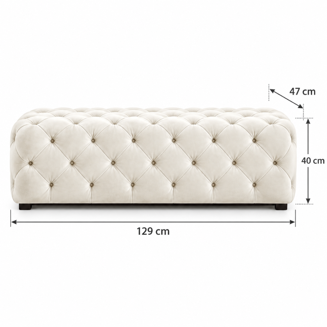 Wooden Twist white tufted velvet bench – dimensions 129 x 47 x 40 cm