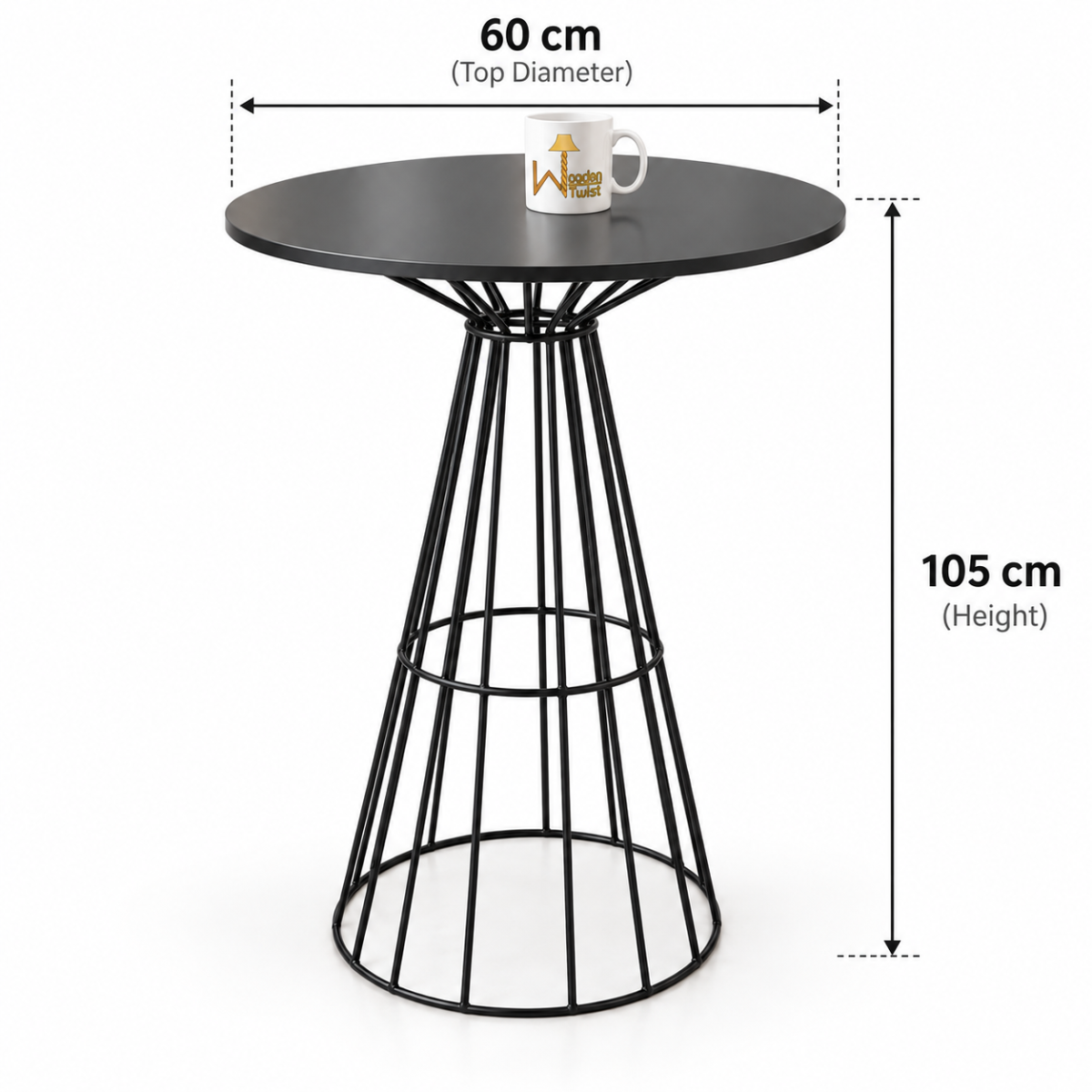AeroCage Round Bar Table dimensions - 60cm top diameter x 105cm height