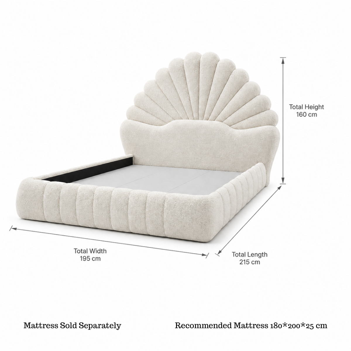  Amara Shell Luxe Off White Velvet Upholstered Bed