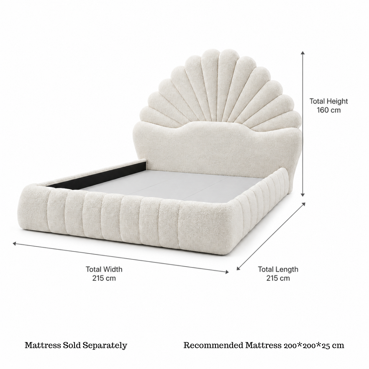  Amara Shell Luxe Off White Velvet Upholstered Bed