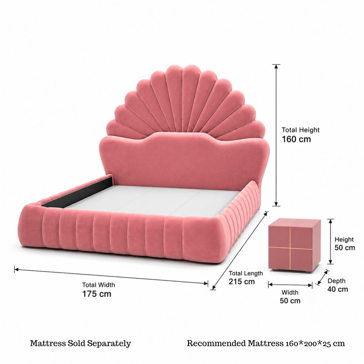 Amara Shell Luxe Pink Velvet Upholstered Bed
