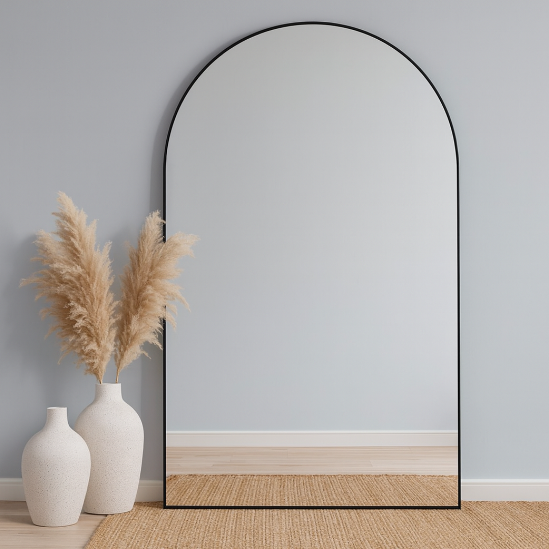A Large Arched Floor Mirror for Full-Body Reflection
