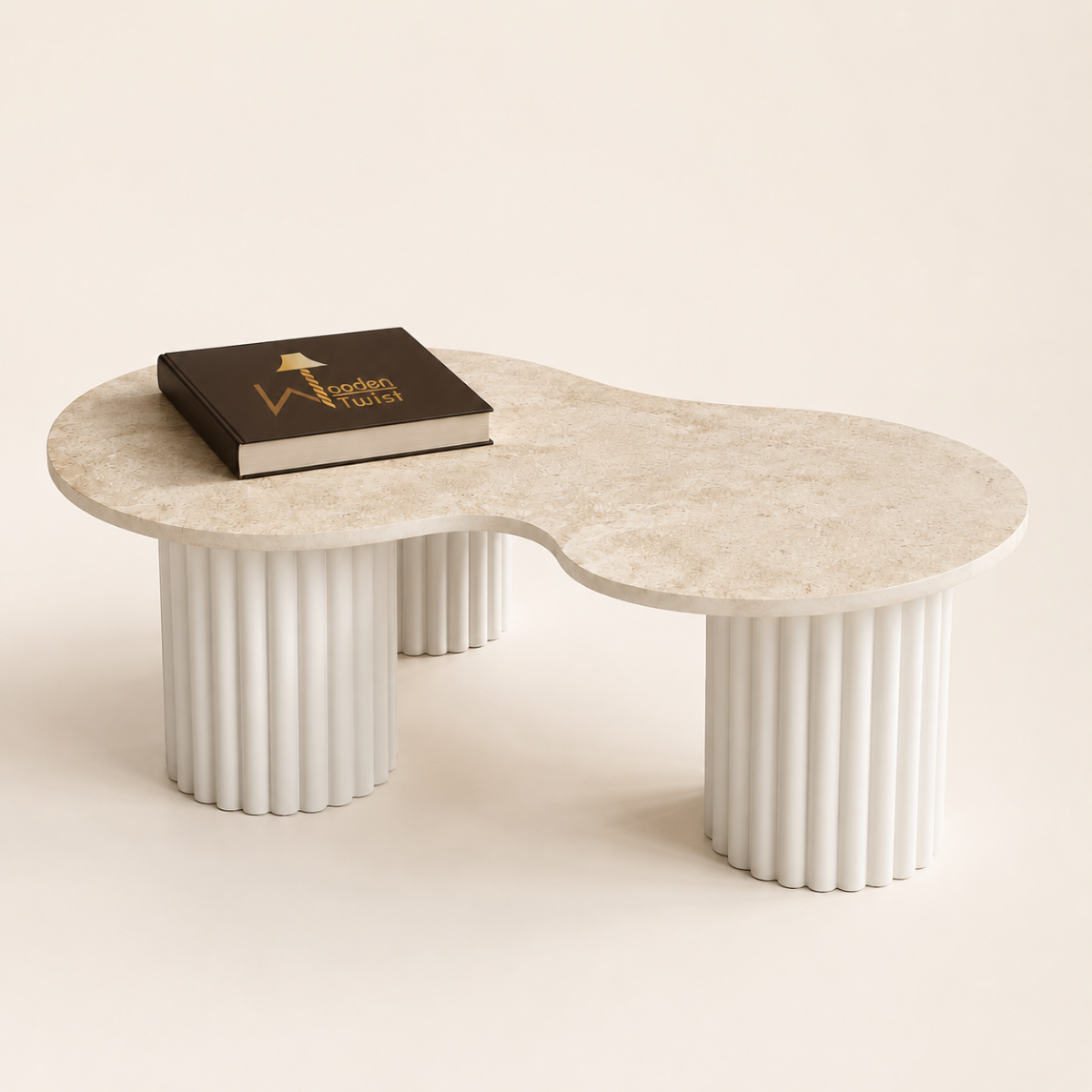 Wooden Twist Aurelia Travertine Coffee Table - studio angle view