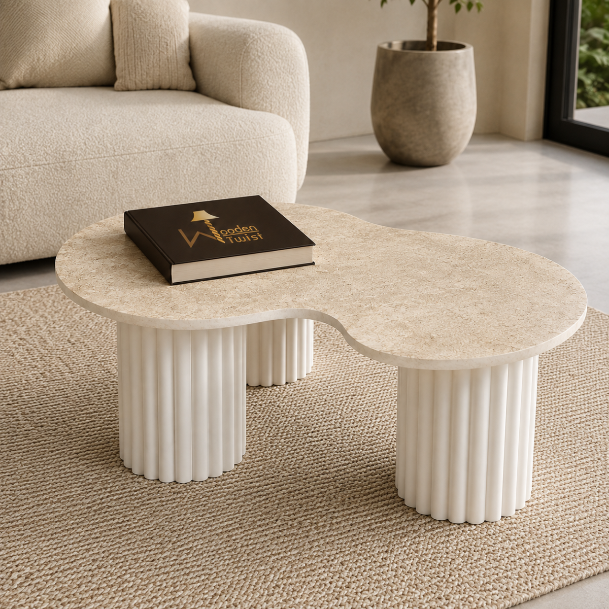Wooden Twist Aurelia Travertine Coffee Table - lifestyle angle alternate view