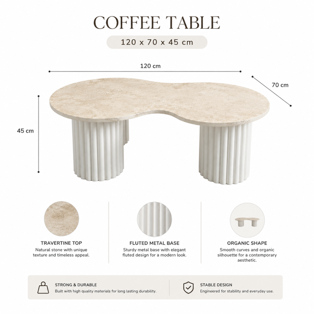 Wooden Twist Aurelia Travertine Coffee Table - dimensions 120 x 70 x 45 cm