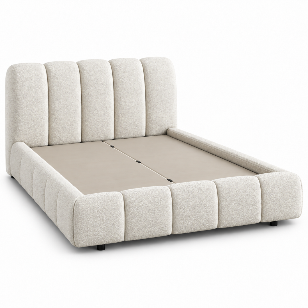 Wooden Twist Awf Tufted Boucle Bed White – Angle View of Bed Frame