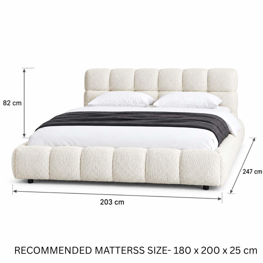 Wooden Twist Awf Tufted Boucle Bed White – King 180 x 200 cm Dimensions 203 x 247 x 82 cm